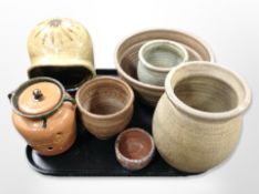 A group of studio pottery wares including vases and bowls,