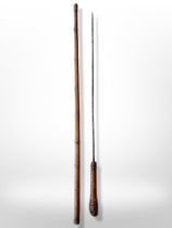 A late Victorian lacquered bamboo sword stick, length 88cm.