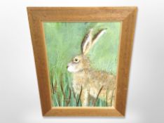 Joanne Wishart (Contemporary) : Rabbit in tall grass, mixed media,