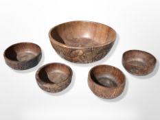 A group of African carved hardwood bowls,