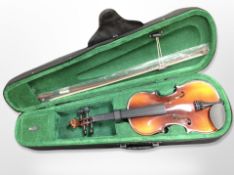 An Antoni violin in case with bow,
