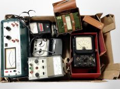 Scientific instruments to include electronic wattmeter, AVOmeter in leather case, etc.