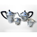 A four-piece silver-plated Lindisfarne pattern tea service by Viners Ltd, teapot 18.