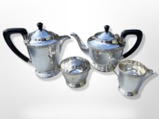 A four-piece silver-plated Lindisfarne pattern tea service by Viners Ltd, teapot 18.