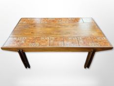A Danish rosewood veneered and MDF rectangular coffee table with tiled top,
