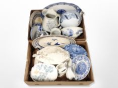 Two boxes of 19th century and later ceramics,
