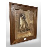 Continental school : Siamese cat, oil on foliage, indistinctly signed,