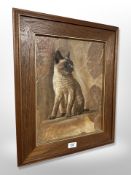 Continental school : Siamese cat, oil on foliage, indistinctly signed,