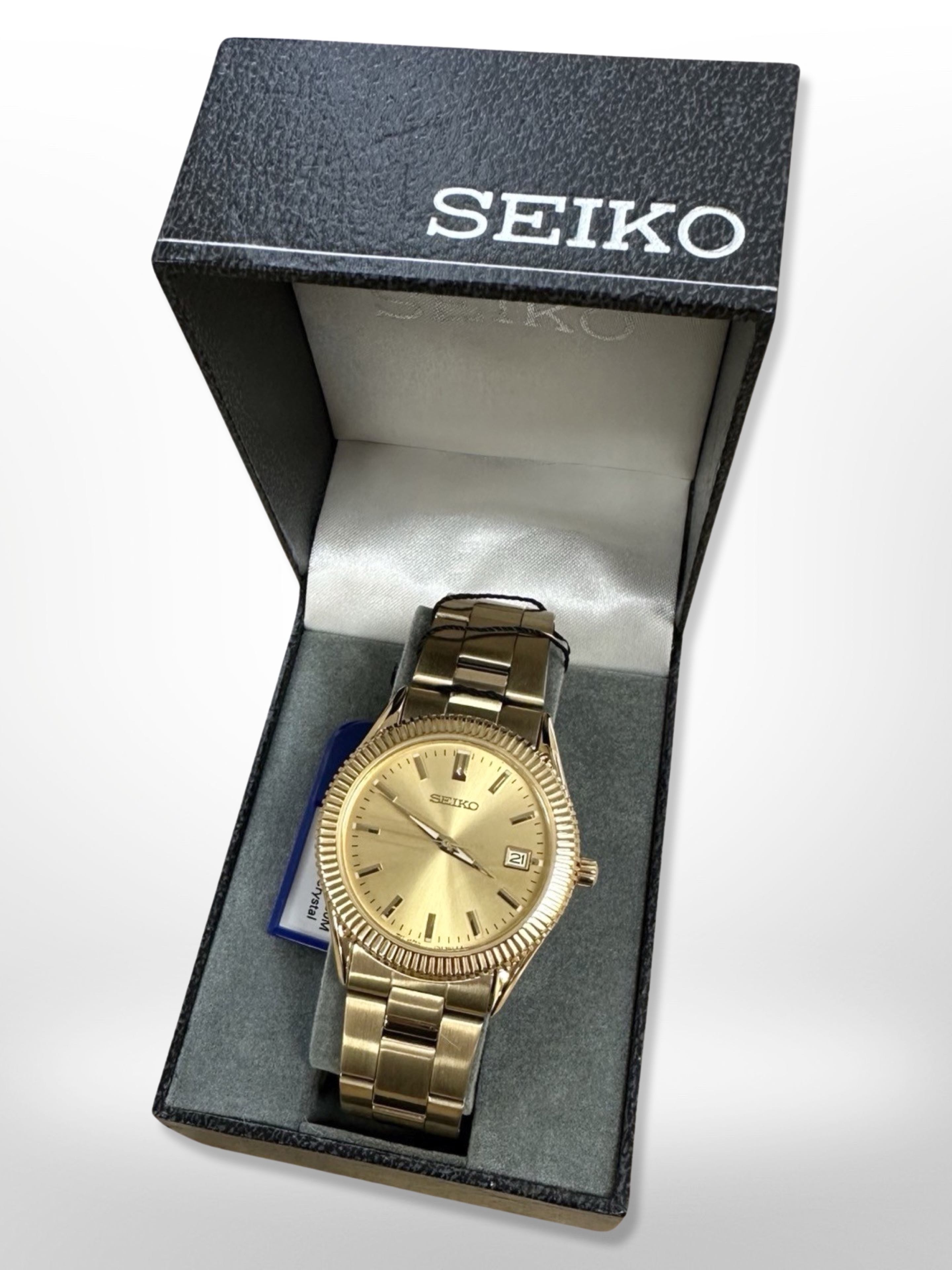 A Gent's gold plated stainless steel wristwatch in box