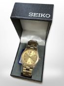 A Gent's gold plated stainless steel wristwatch in box