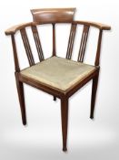 A Victorian mahogany and satin wood inlaid corner armchair
