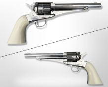 A Sheridan Remington model 1875 CO2 .177 calibre BB revolver, with six brass cartridges.