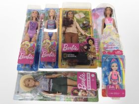 Six Mattel Barbie Dolls, boxed.