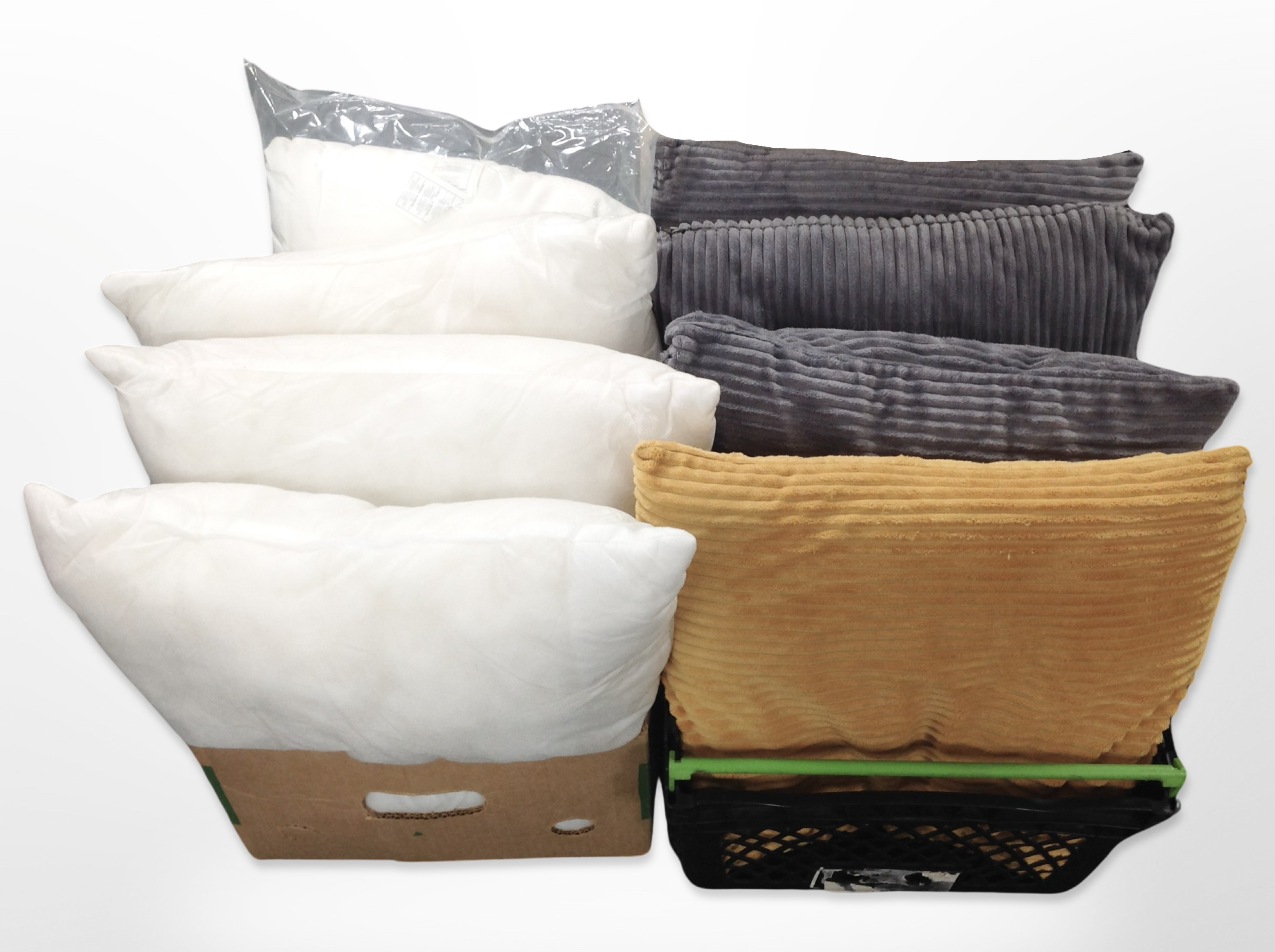 Two boxes of contemporary cushions