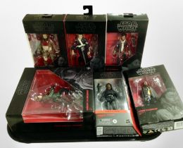 Six Hasbro Star Wars The Black Series figurines, boxed.