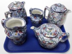 Five pieces of Maling chintz wares, teapot,