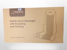 A Naipo Shiatsu Back Massager with Kneading and Heating, model MGBK-2606H, boxed.