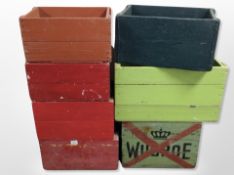 Seven painted pine shipping crates