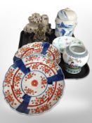 A group of Chinese and Japanese export wares, pair of Imari plates, vase,