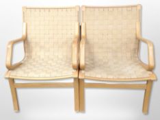 A pair of 20th century Scandinavian bentwood and canvas armchairs,