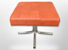 A 20th century Scandinavian stitched leather stool on chrome support,