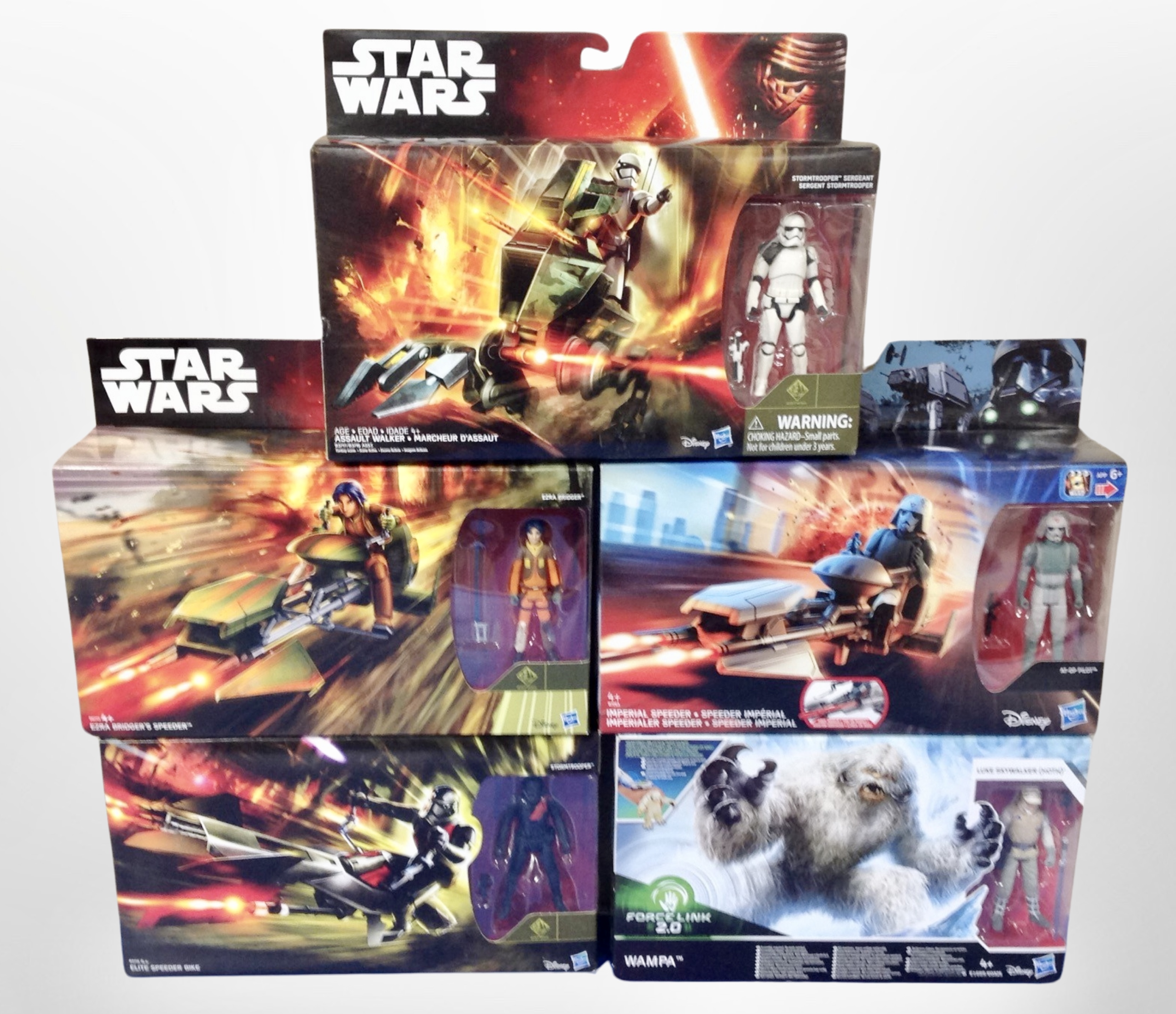 Five Hasbro Star Wars models including Assault Walker, Imperial Speeder, etc.