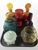 Twentieth century glass wares to include amber glass decanters with stoppers,
