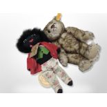 A Steiff teddy bear, and a further Golly soft doll.
