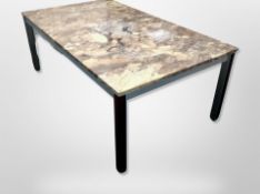 A Danish teak and aluminium rectangular coffee table with marble top,