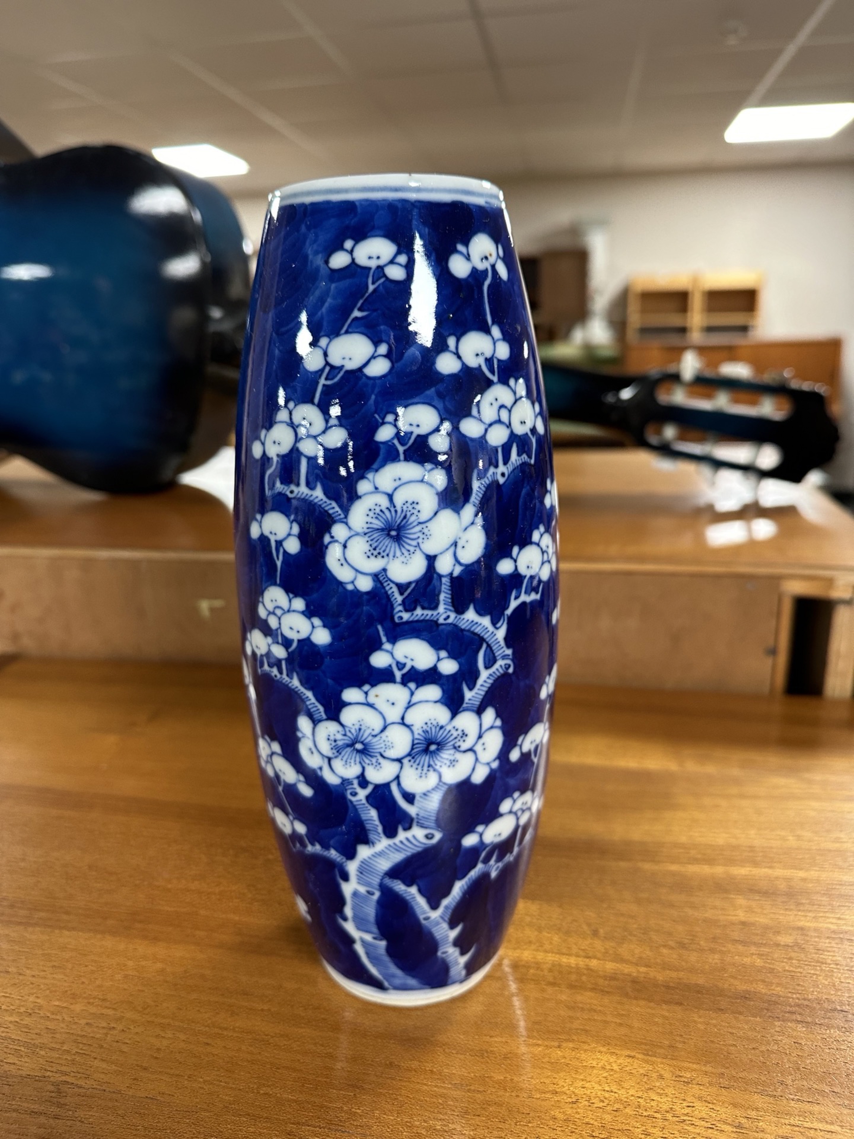 A box of Chinese blue and white porcelain prunus vase with four character mark to base, - Image 2 of 7