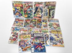 A collection of vintage Marvel comics with American and British covers, The Avengers,