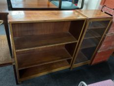 A continental mahogany open bookcase with glazed cabinet,