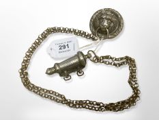 An Army Officer’s pouch belt whistle and chain, a good set with Hobson and Sons tablet to reverse,
