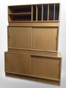 Three 20th century blond oak office/entertainment cabinets,