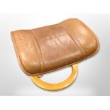 A Norwegian Ekornes stitched tan leather footstool