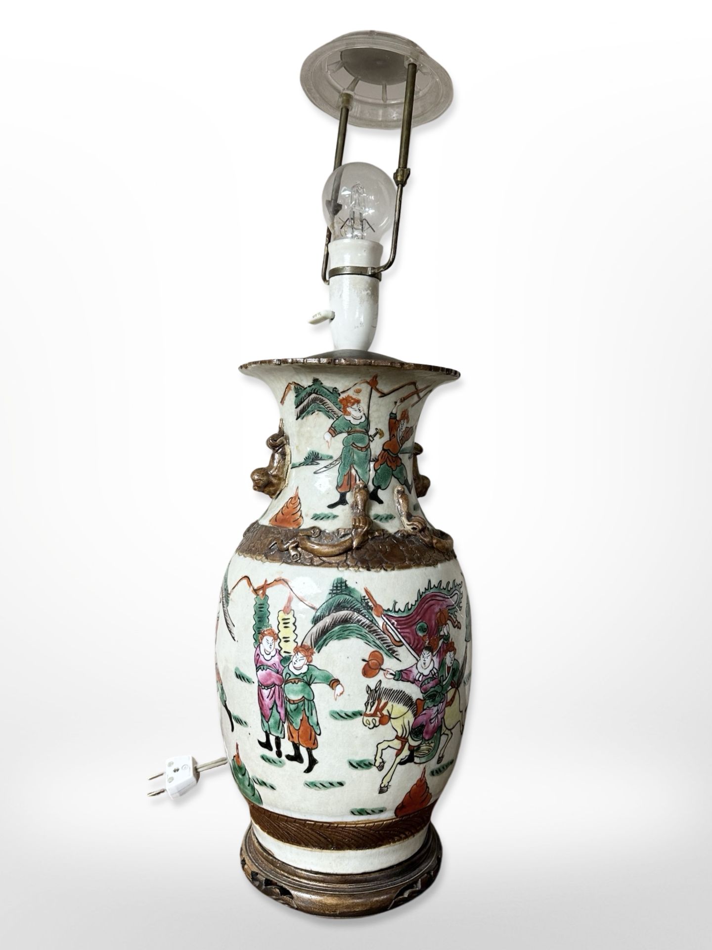 An early 20th century Chinese earthenware baluster vase converted to a table lamp (Continental