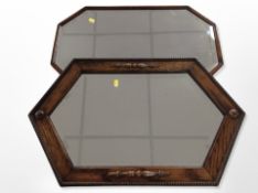 An Edwardian oak hexagonal mirror, width 74 cm,