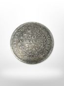 A French commemorative fifty franc coin 1877 - 1977