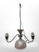 A 20th century chrome and clouded glass pendant light fitting,