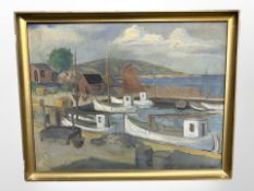 Sven Neilsen : Boats in a dock, oil on canvas,