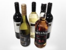 A bottle of Whyte and Mackay Special blended Scotch 1l and four further bottles including Souvignon