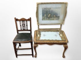 A burr walnut glass topped low table,