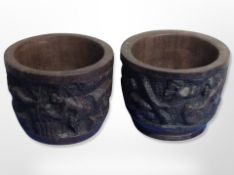 A pair of African carved hardwood bowls, height 7.