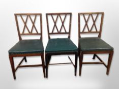 Three antique oak framed dining chairs