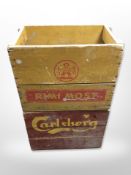 A painted pine Carlsberg shipping crate and one other