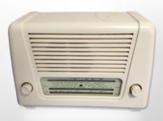 A Feguson white Bakelite-cased valve radio,