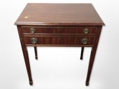 A 20th century mahogany two-division cutlery table containing a Walker & Hall plated table service,