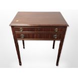 A 20th century mahogany two-division cutlery table containing a Walker & Hall plated table service,