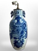 A 20th century Chinese blue and white vase converted to a table lamp,