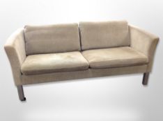 A Danish Stouby two seater settee in grey fabric,